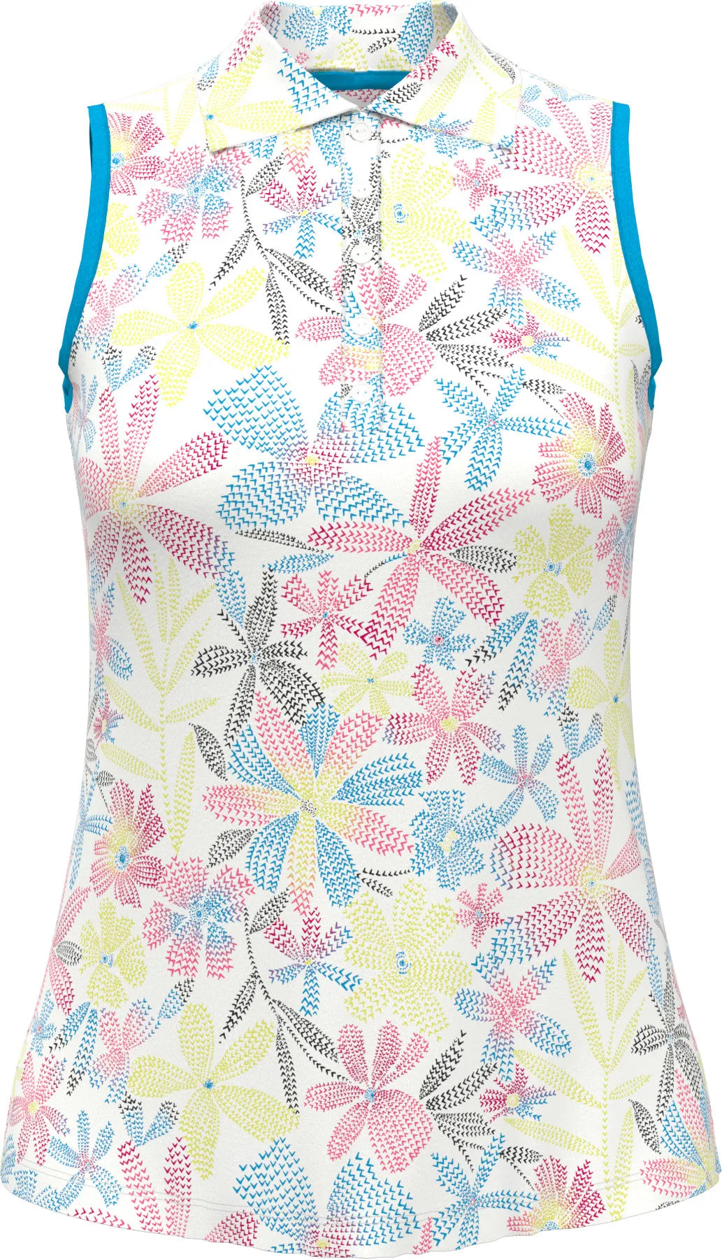 Women's Chevron Floral Print Golf Polo In Brilliant White