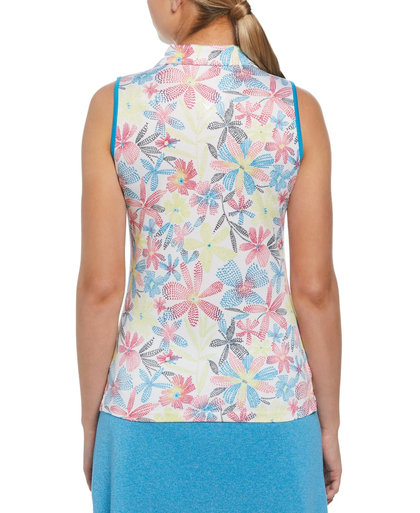 Women's Chevron Floral Print Golf Polo In Brilliant White