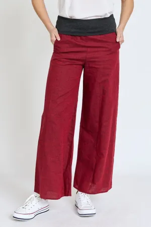 Women's Cotton Linen Wide Leg Pants Fold Over With Pockets