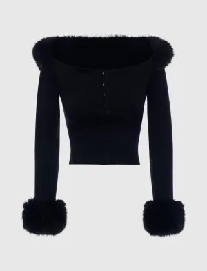 WOMEN'S FAUX FUR OFF-SHOULDER TOP