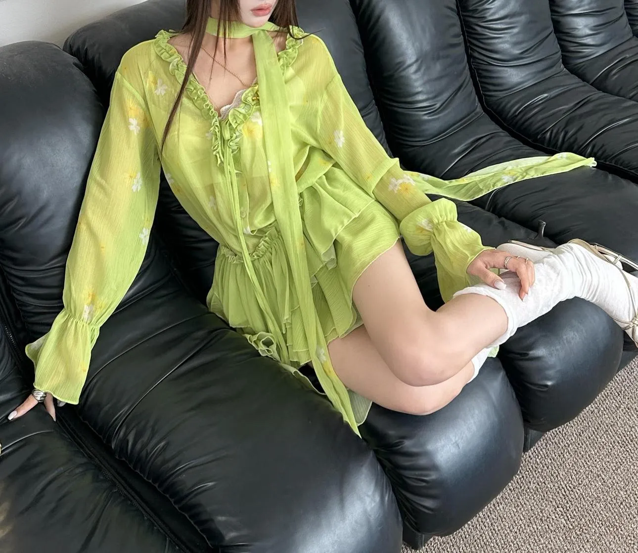 Women's Flared Sleeve Dress Shirt with Corset Accents for Vacation