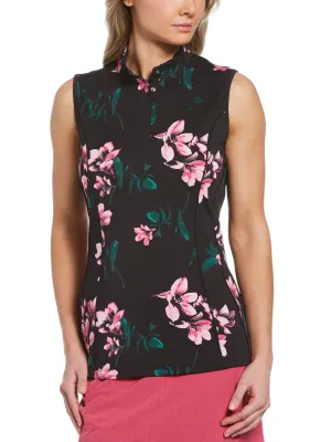 Womens Large Scale Floral Print Polo