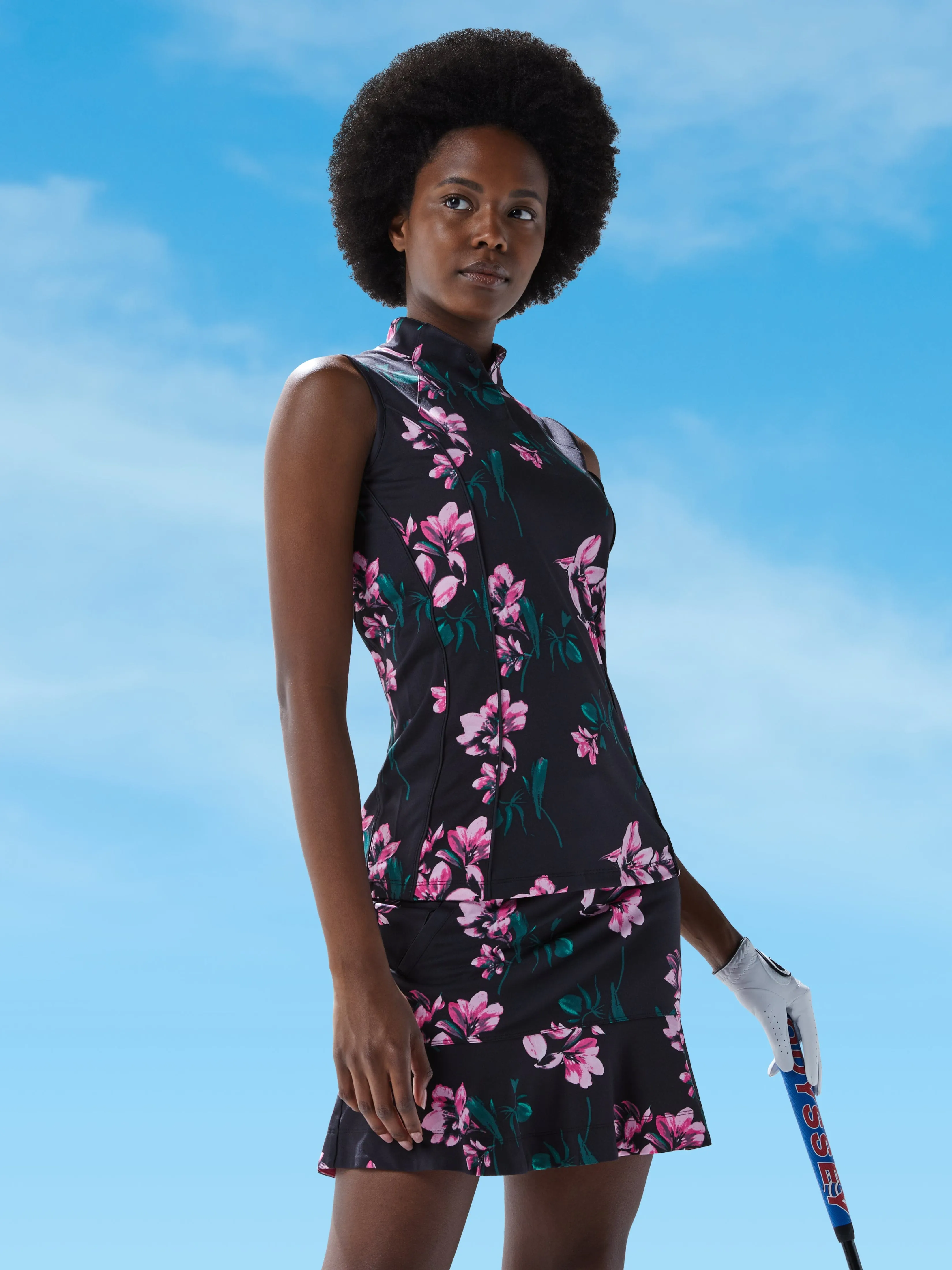 Womens Large Scale Floral Print Polo