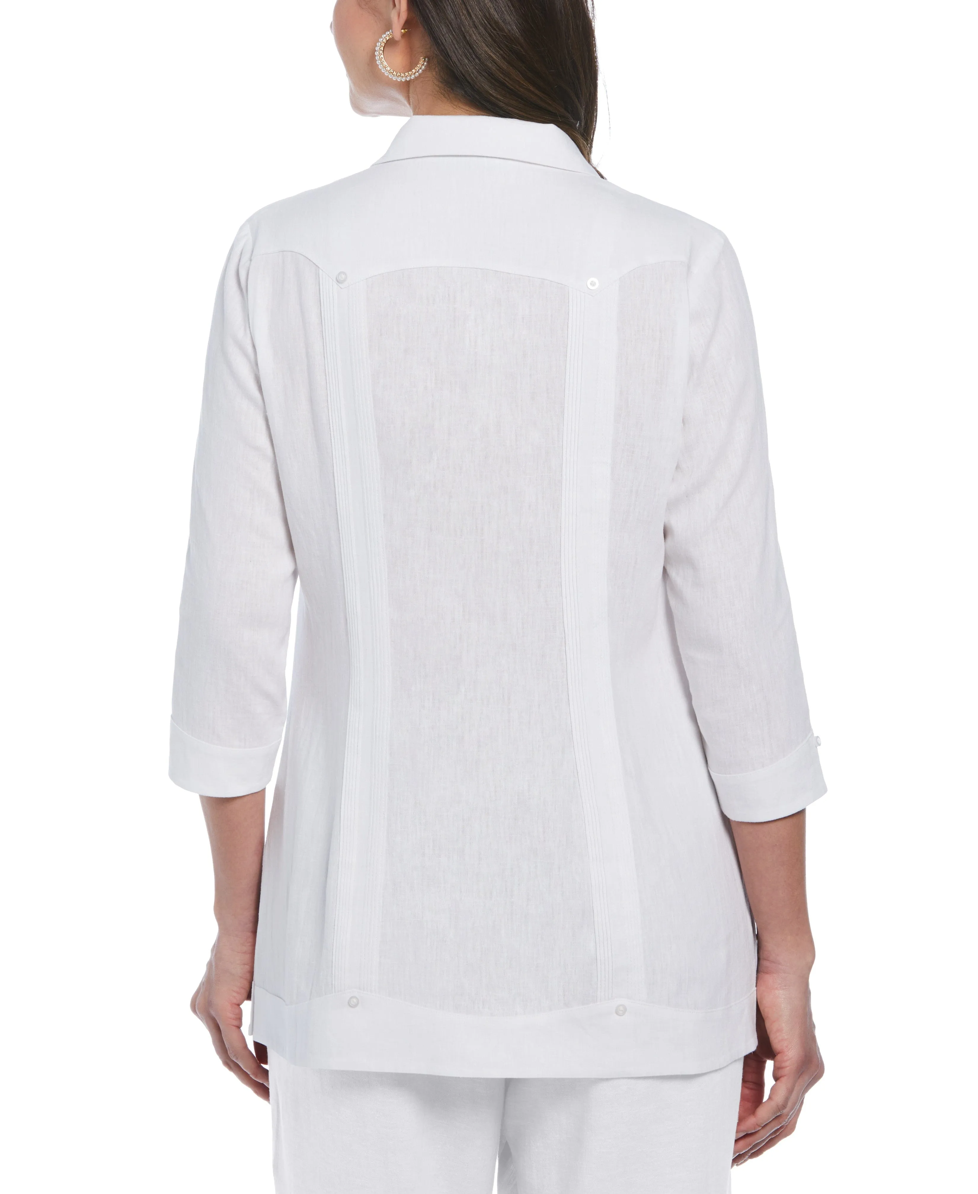 Women's Linen Blend Guayabera Shirt - White
