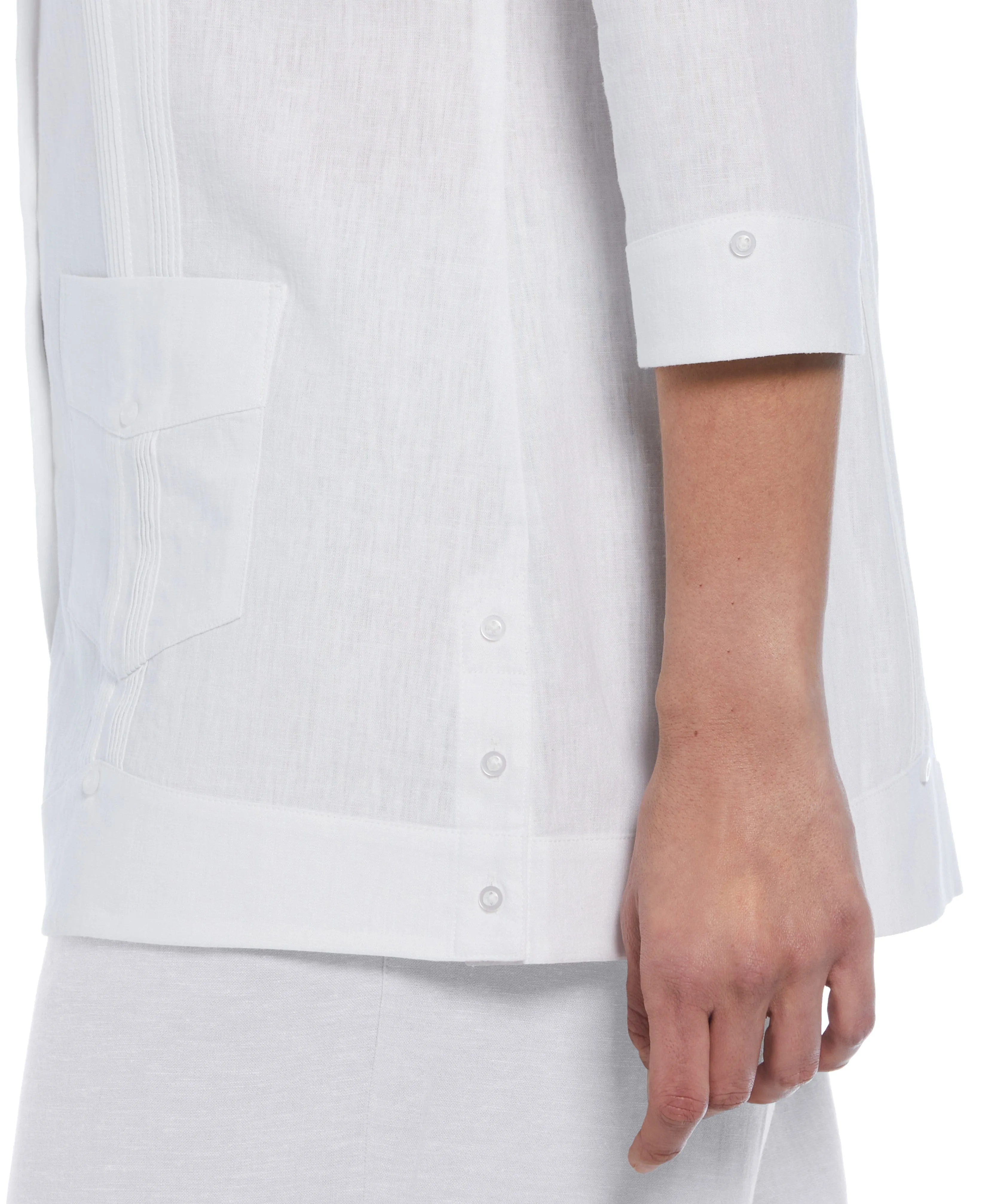 Women's Linen Blend Guayabera Shirt - White