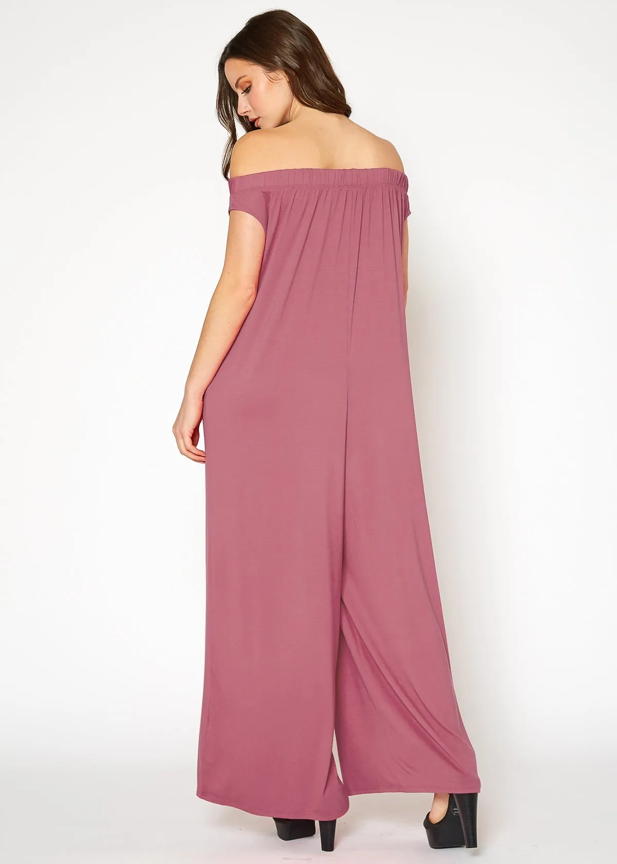 Women's Off Shoulder Wide Leg Jumpsuit With Pockets