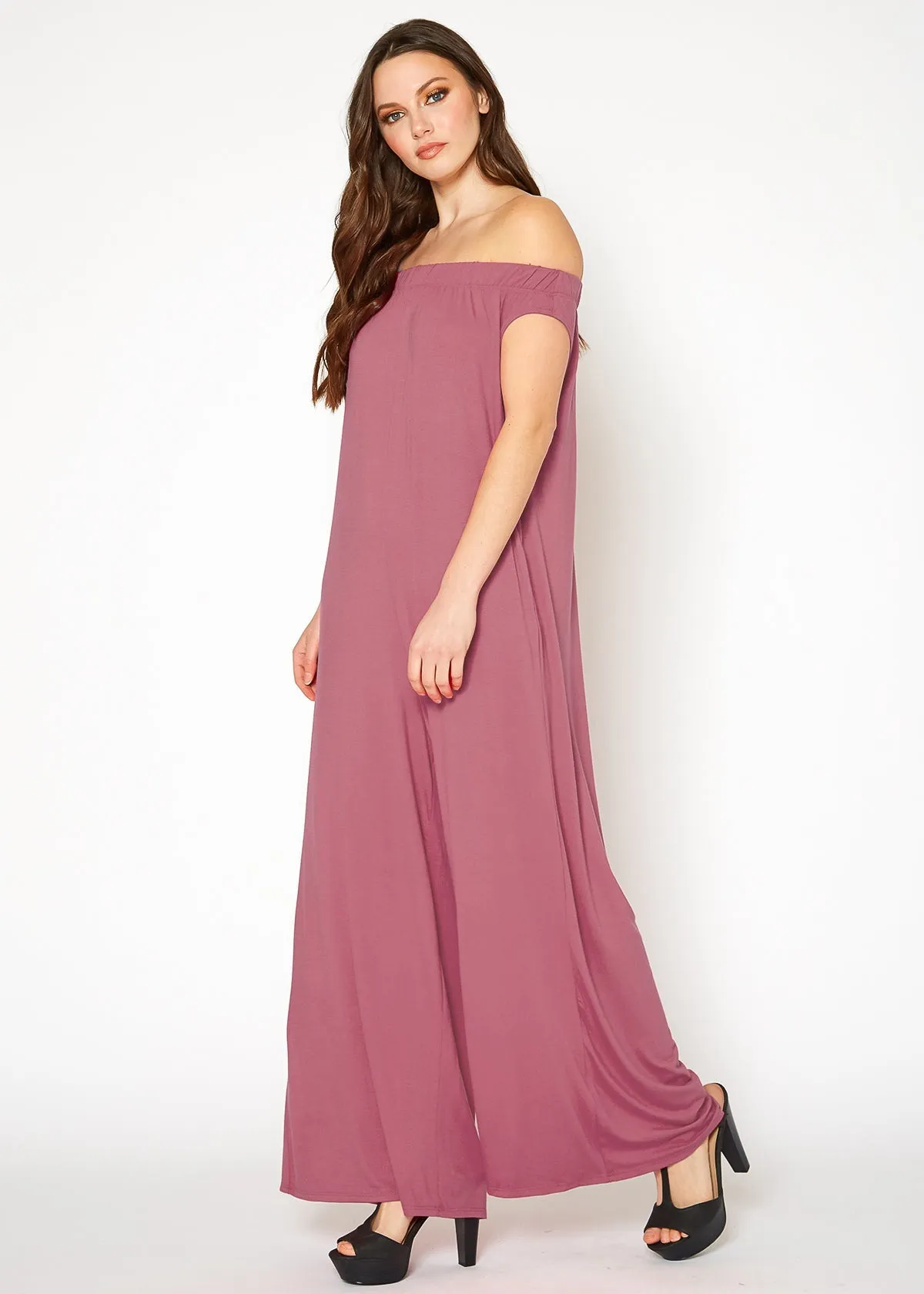 Women's Off Shoulder Wide Leg Jumpsuit With Pockets