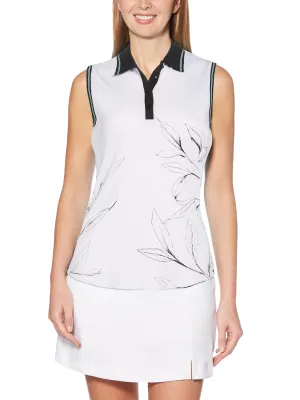 Womens Placed Leaf Print Polo