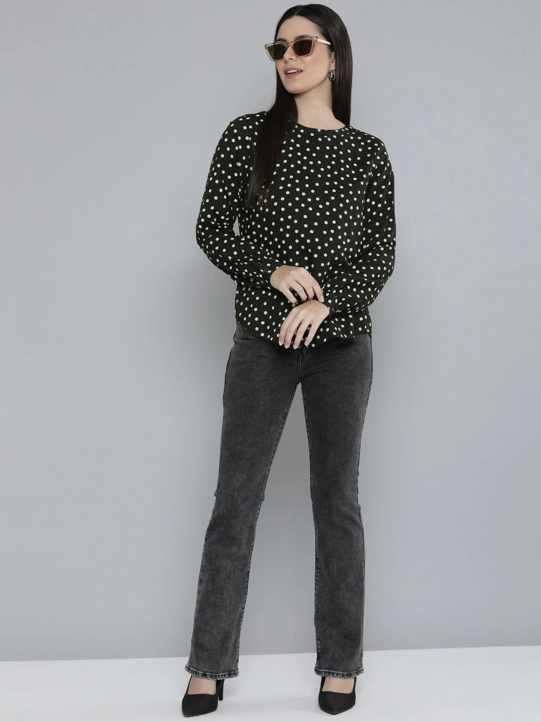 Women's Polka Dot Round Neck Top