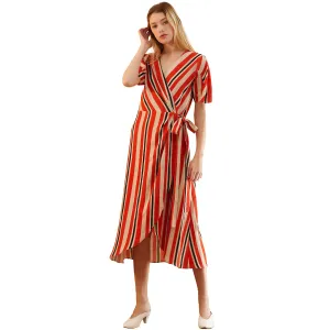 Women's Puff Sleeve Wrap Dress in Poppy Multi