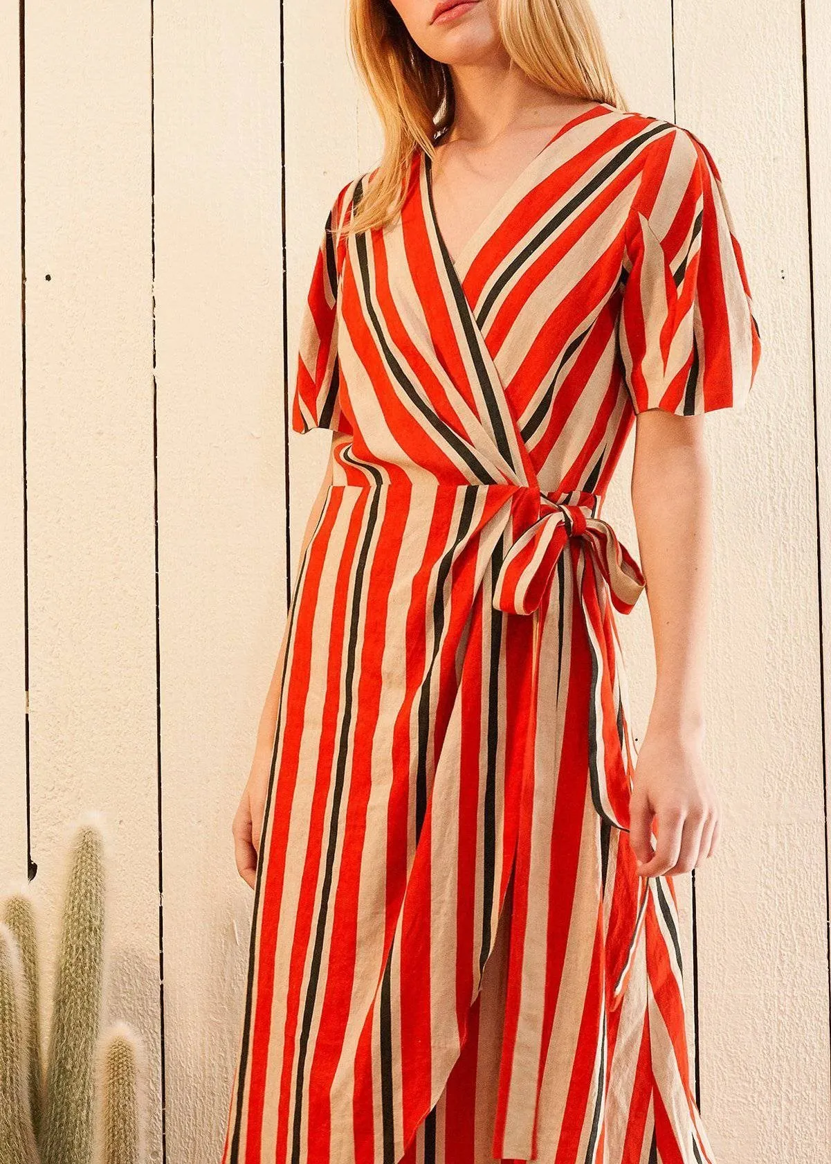 Women's Puff Sleeve Wrap Dress in Poppy Multi