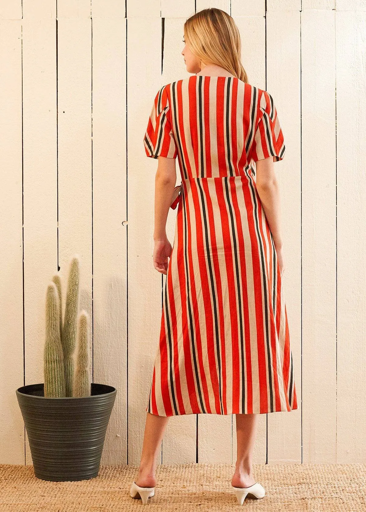 Women's Puff Sleeve Wrap Dress in Poppy Multi