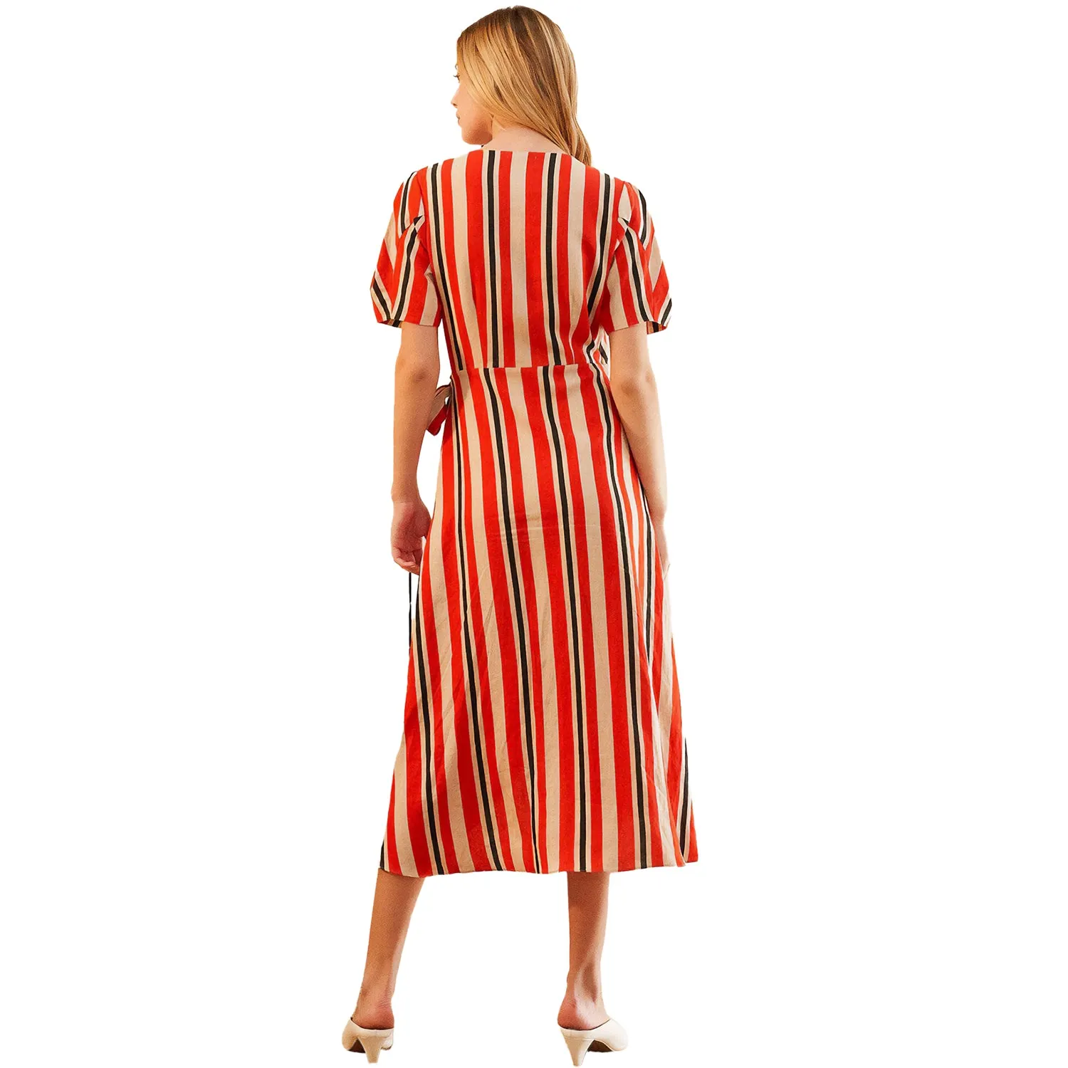 Women's Puff Sleeve Wrap Dress in Poppy Multi