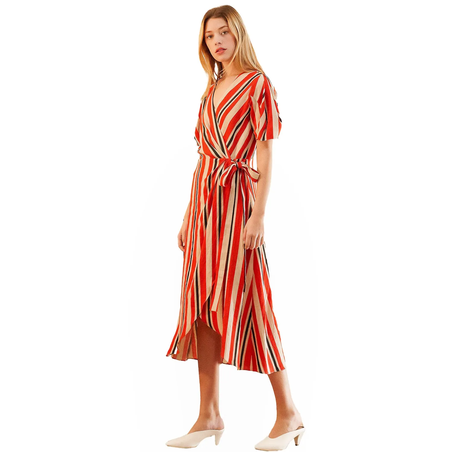 Women's Puff Sleeve Wrap Dress in Poppy Multi