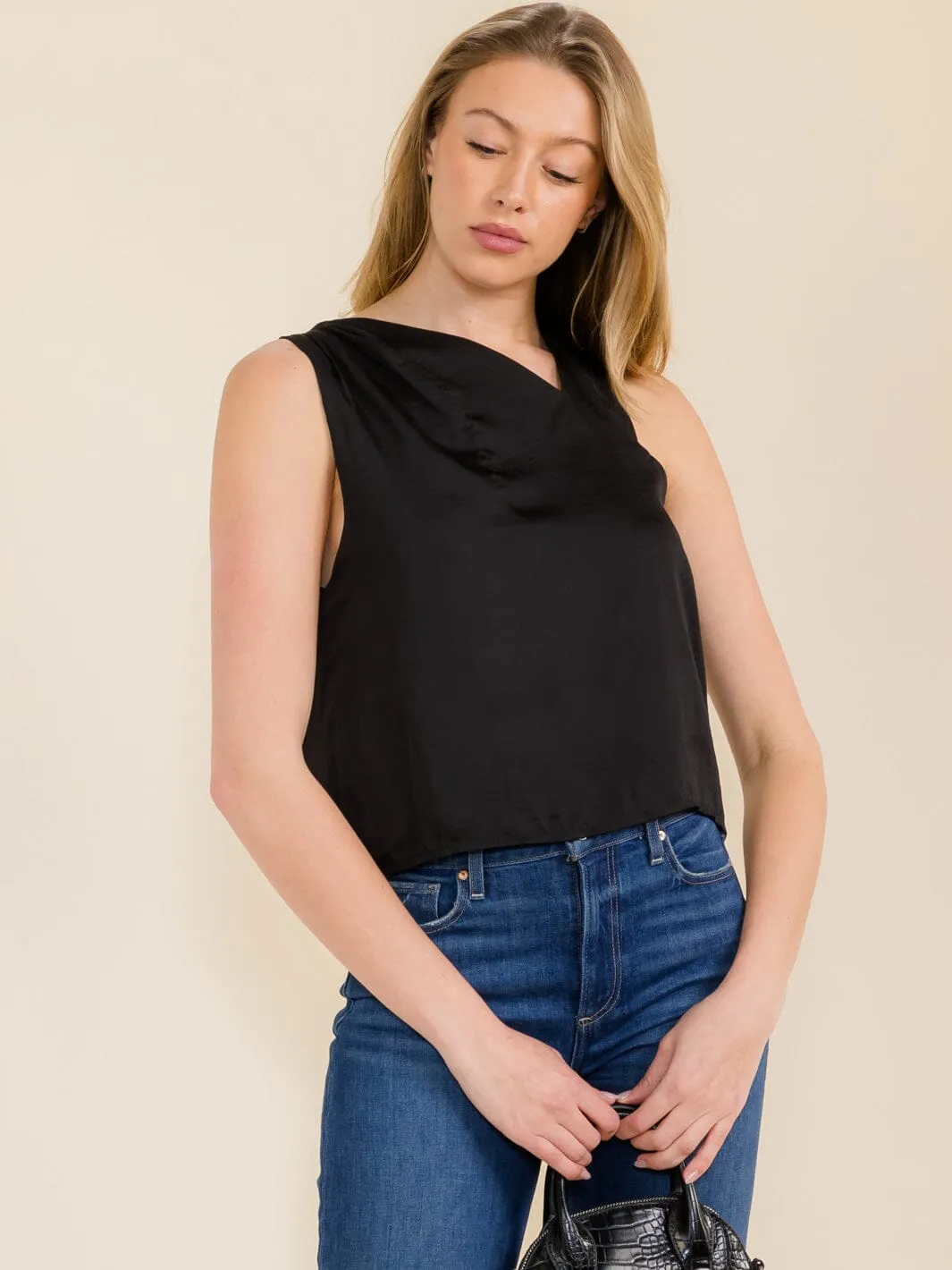 WOMEN'S SLEEVELESS COWL NECK TANK TOP