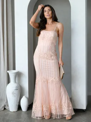 WOMEN'S SLEEVELESS EMBROIDERY GOWN MAXI DRESS