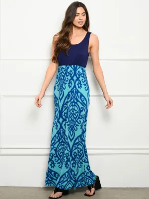 WOMEN'S SLEEVELESS MULTI PRINT MAXI DRESS