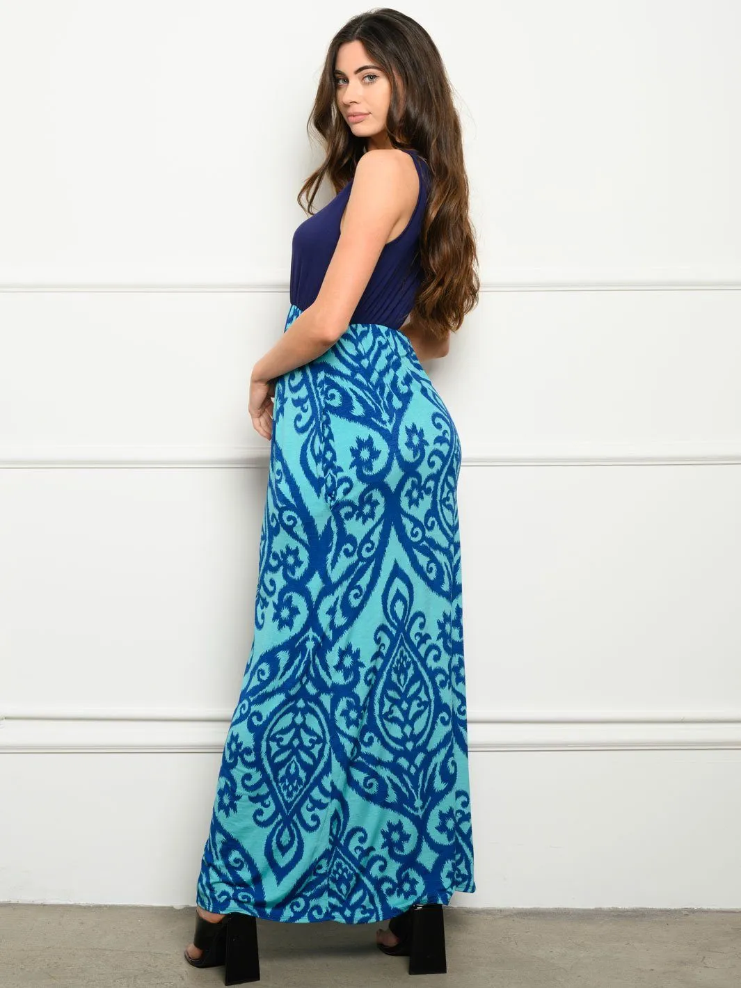 WOMEN'S SLEEVELESS MULTI PRINT MAXI DRESS
