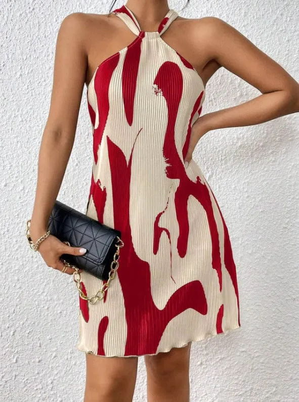 Women's Sleeveless Printed Halter Dress