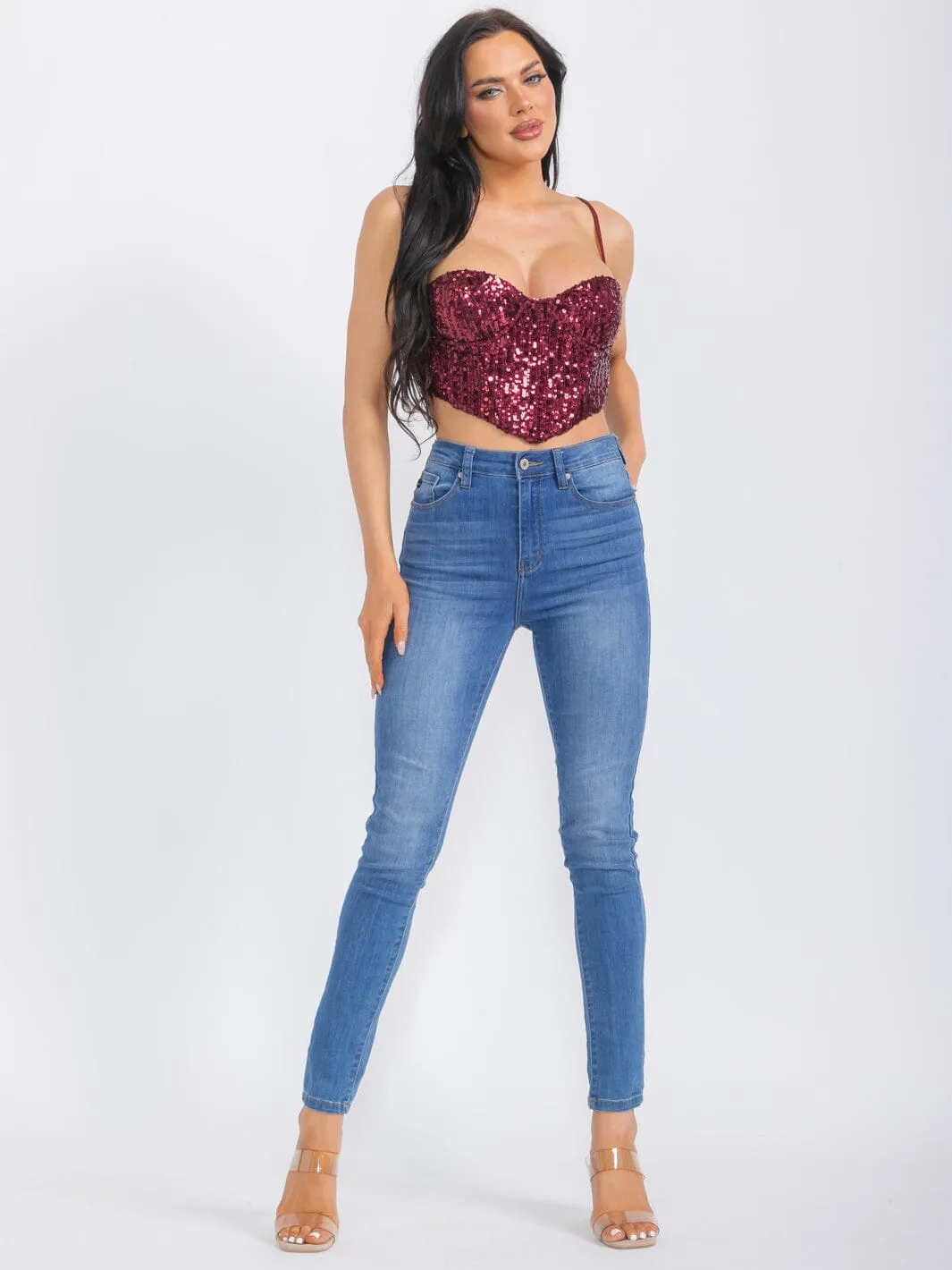 WOMEN'S SLEEVELESS SEQUINS CROP TOP