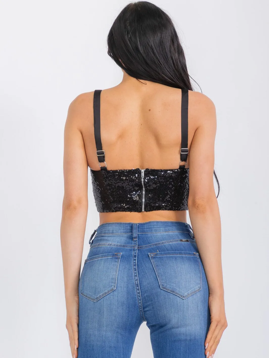 WOMEN'S SLEEVELESS SEQUINS CROP TOP