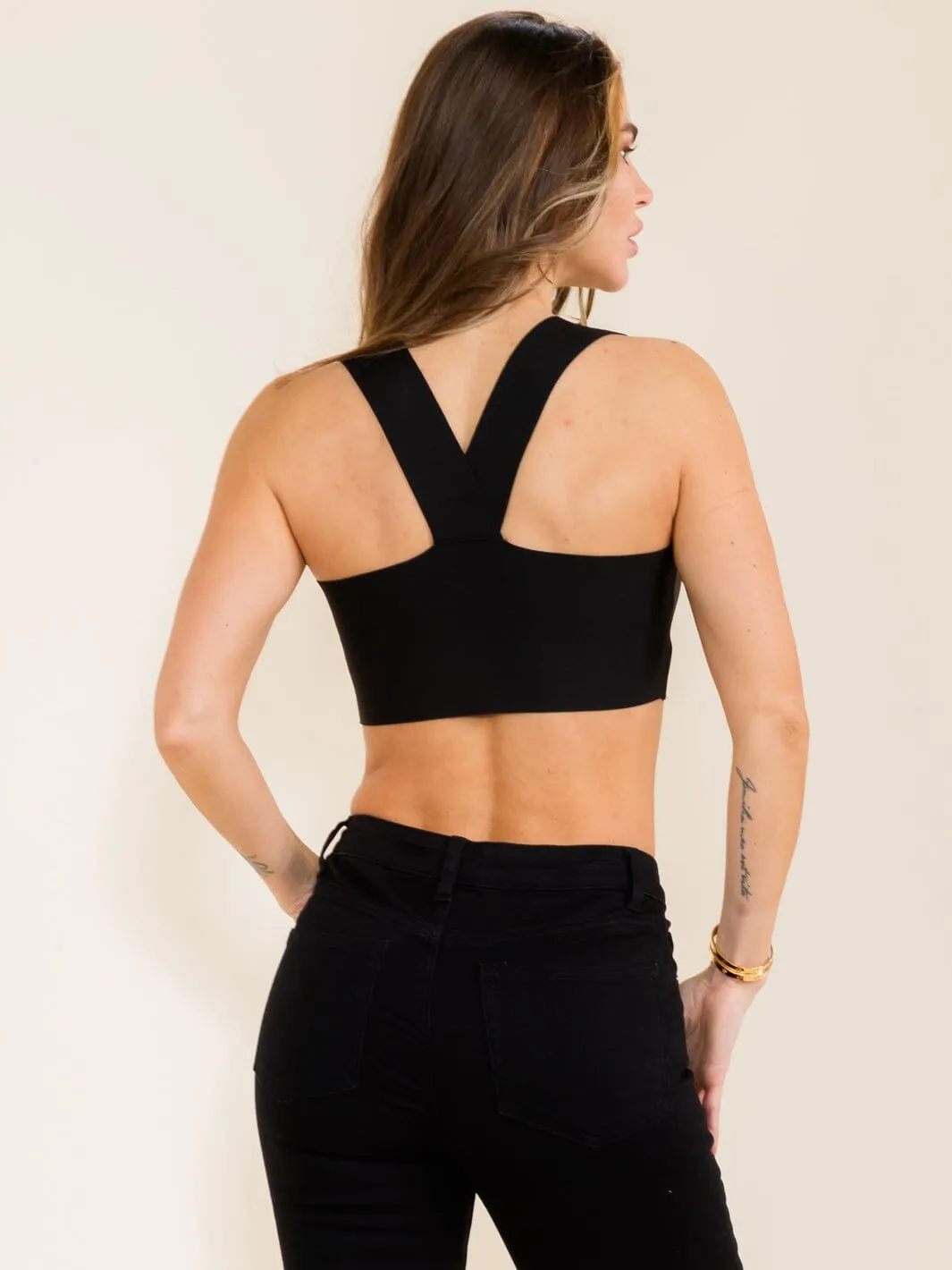WOMEN'S SLEEVELESS SQUARE NECK BANDGAGE CROP TOP