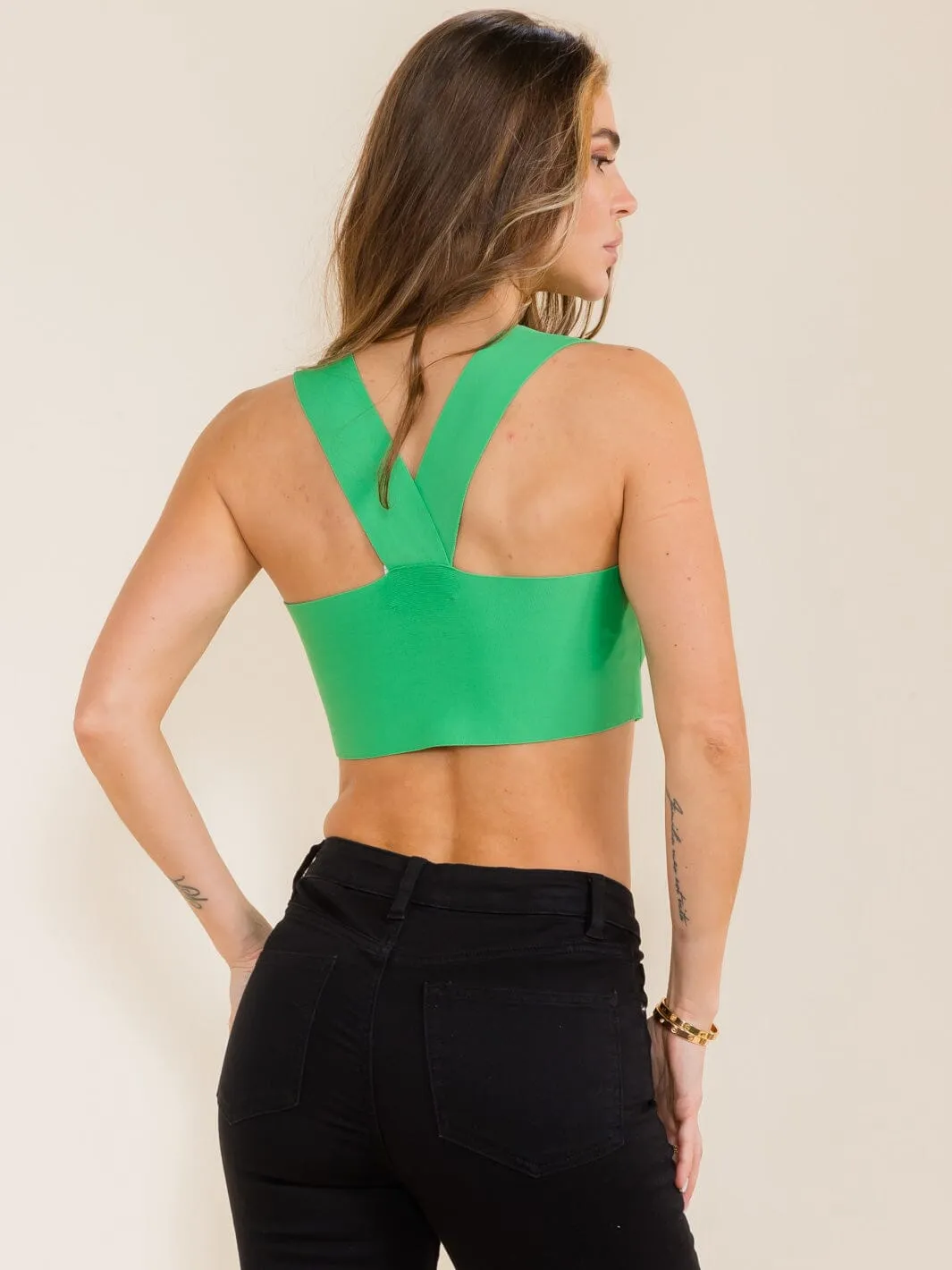 WOMEN'S SLEEVELESS SQUARE NECK BANDGAGE CROP TOP