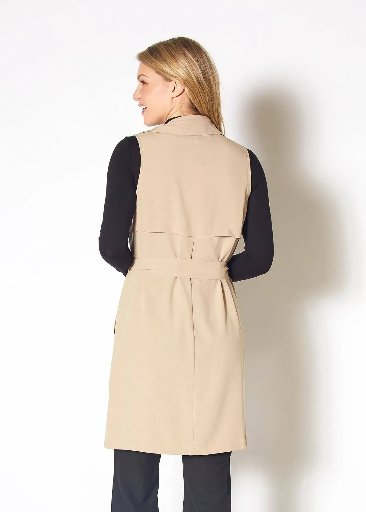 Women's Sleeveless Trench Vest in Khaki by Shop at Konus