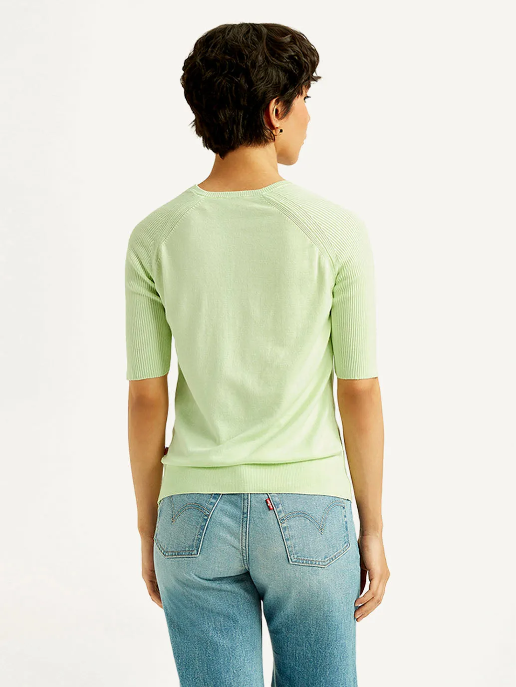 Women's Solid Light Green Boat Neck Top