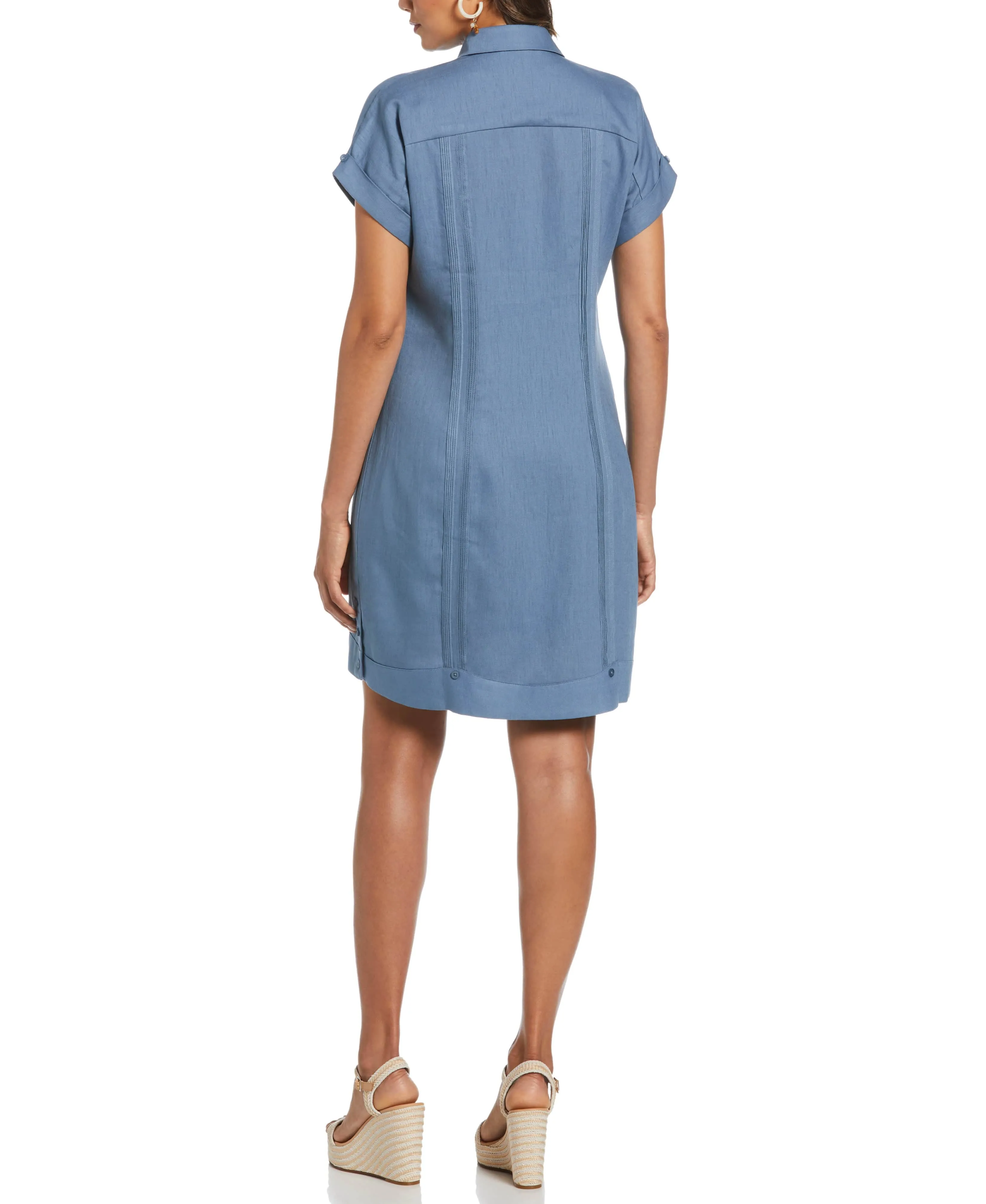 Women's Solid Two-Pocket Linen Blend Guayabera Dress