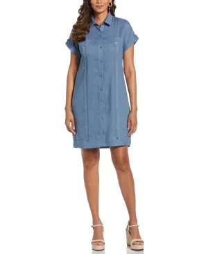 Women's Solid Two-Pocket Linen Blend Guayabera Dress