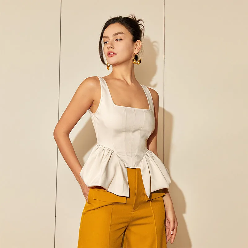 Women's Square Collar Spaghetti-strap Flowy Blouse