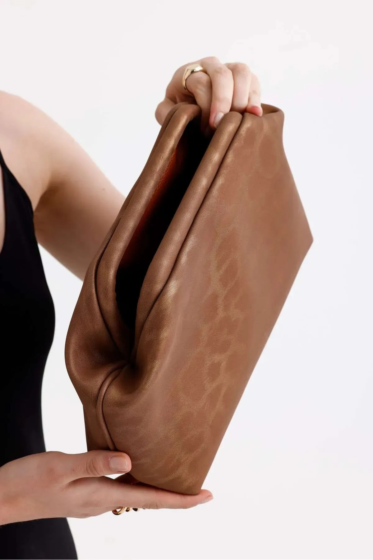 Women's Tan Leopard Patterned Faux Leather Clutch Handbag