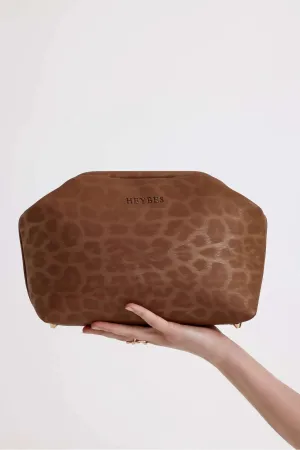 Women's Tan Leopard Patterned Faux Leather Clutch Handbag