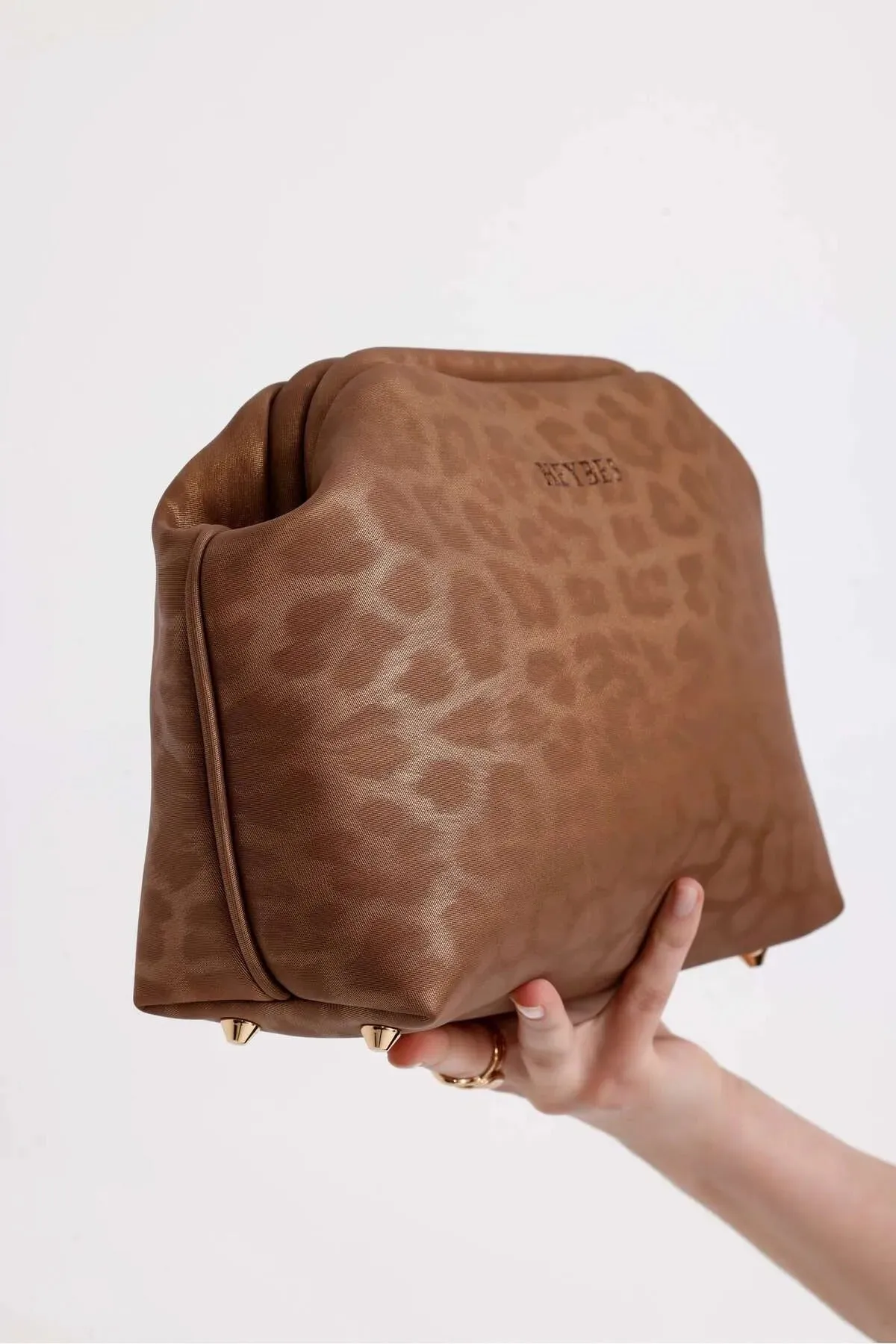 Women's Tan Leopard Patterned Faux Leather Clutch Handbag