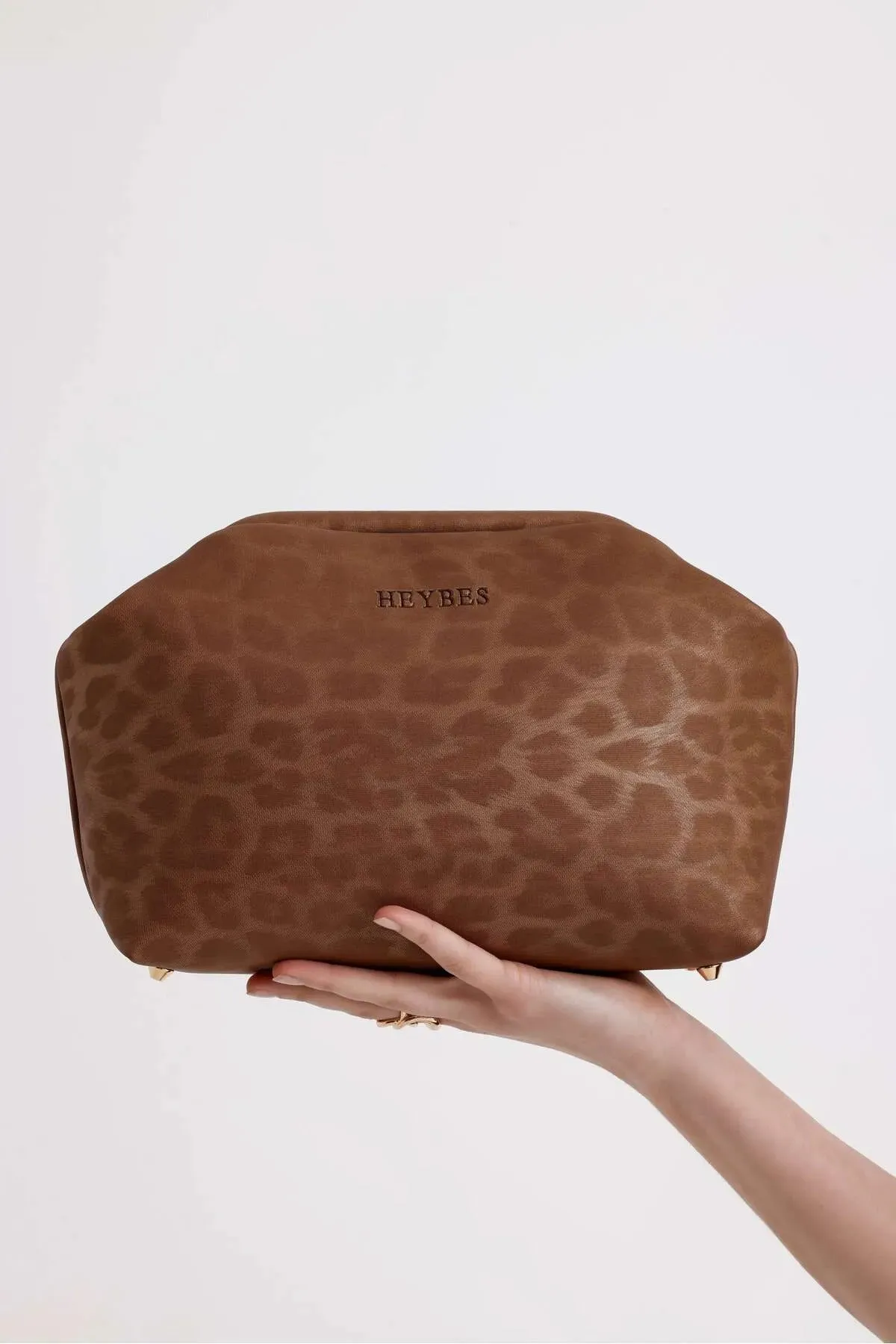 Women's Tan Leopard Patterned Faux Leather Clutch Handbag