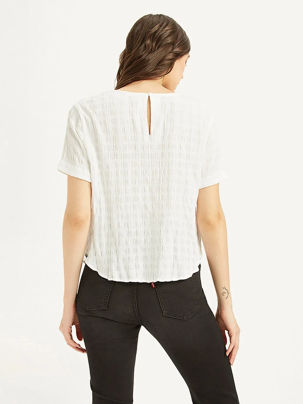 Women's Textured White Round Neck Top
