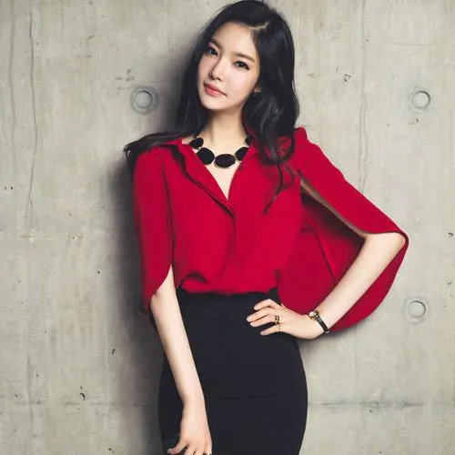 womens tops fashion Elegant Formal Women Top Blouses Cape Shirts Casual Work Wear ladies Chiffon Blouse