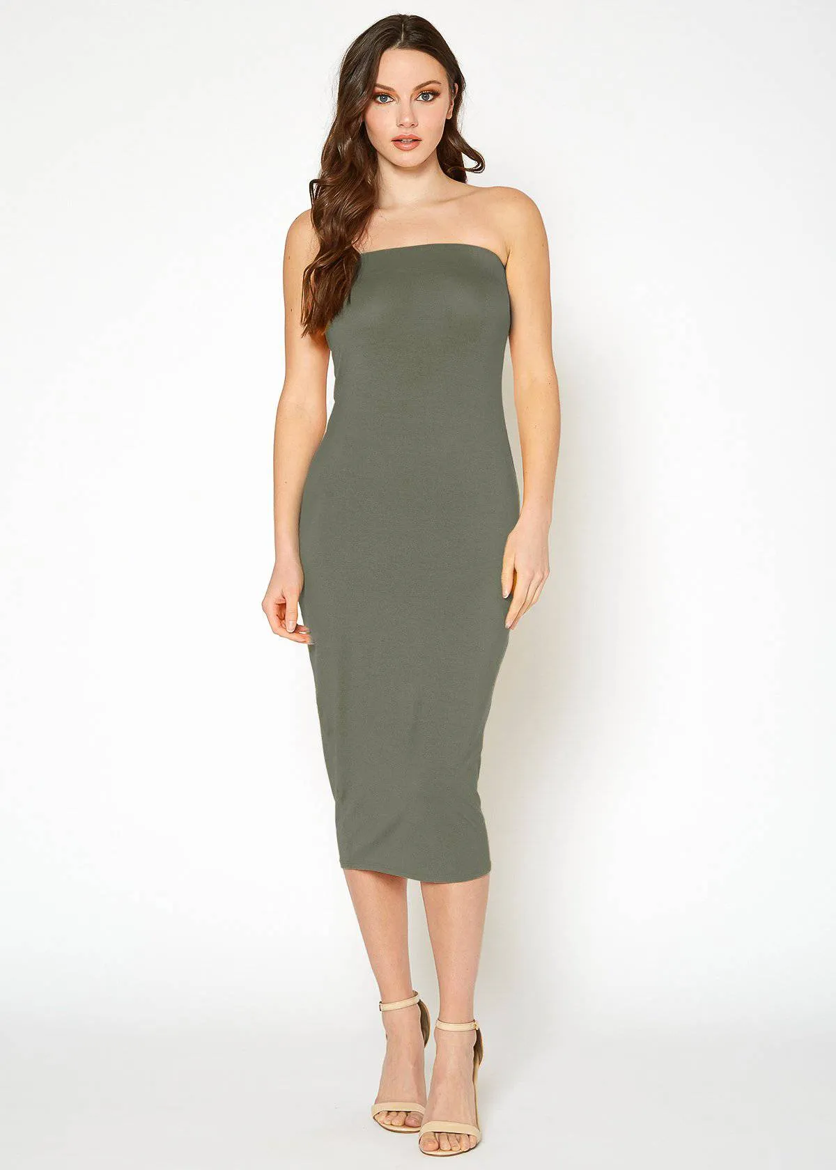 Women's Tube Top Bodycon Midi Dress by Shop at Konus
