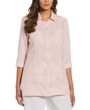 Women's Two-Tone Linen Blend Guayabera Shirt - Pink