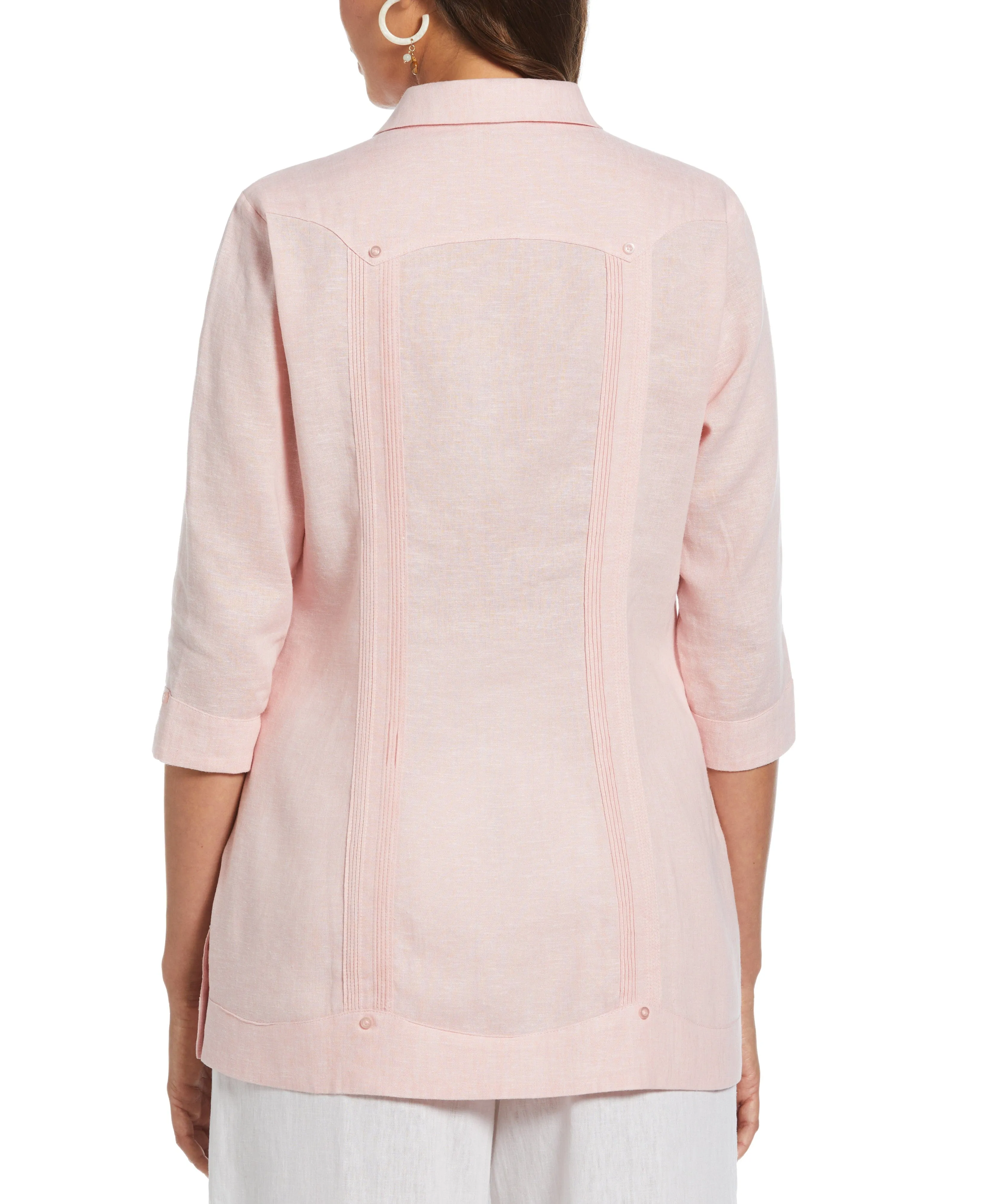 Women's Two-Tone Linen Blend Guayabera Shirt - Pink