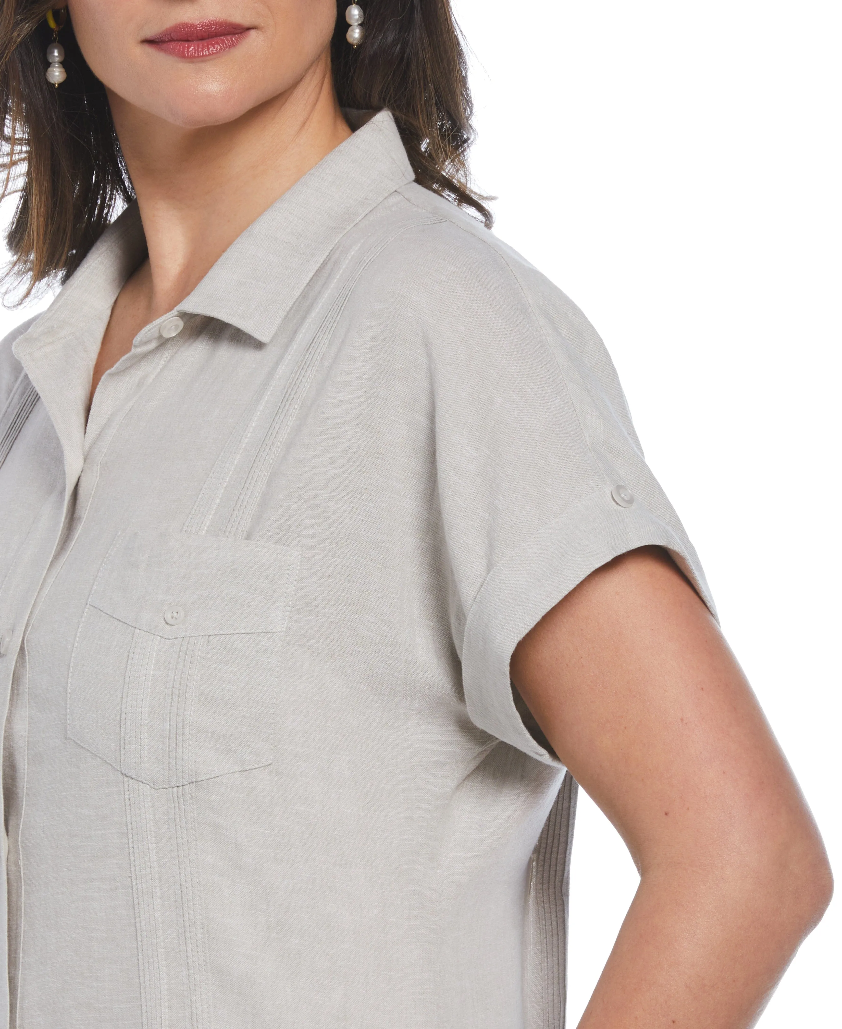 Women's Two-Tone Two-Pocket Linen Blend Guayabera Dress
