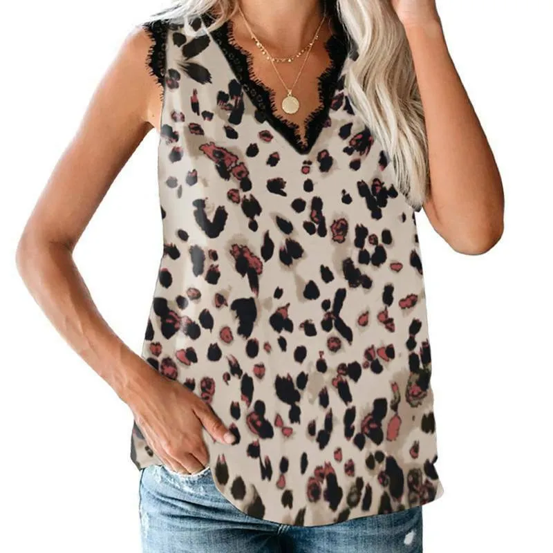 Women's V-Neck Lace Sleeveless Floral Print Tank Top