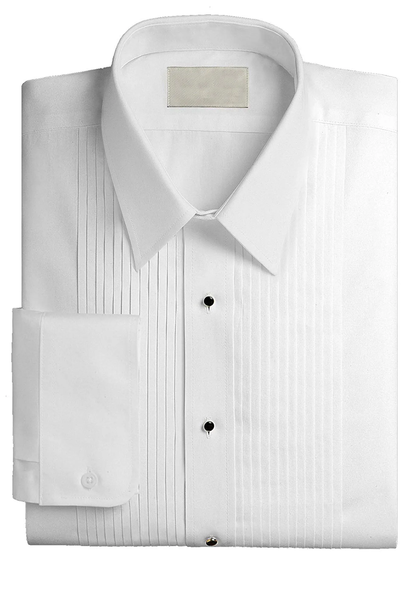 Women's White, Lay Down Collar, Long Sleeve Tuxedo Shirt with ¼″ Pleats