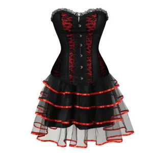 XL Women's Lace Cover Overbust Corset Lace Up Boned Lingerie Zipper Side Carnival Waist and Body Shaper Bustier Plus Size