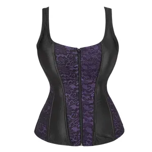 XXL Women Corset with Straps Black Overbust Corset Plus Size Floral Jacquard Corset Zipper Top Gothic Steampunk Corset Bustier