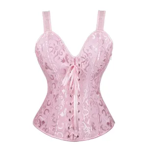 XXXL Women Corset with Straps Black Overbust Corset Plus Size Floral Jacquard Corset Zipper Top Gothic Steampunk Corset Bustier