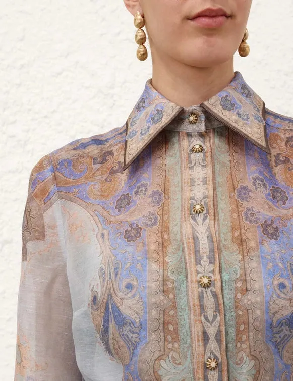 ZIMMERMANN Eden Body Shirt Blue Paisley